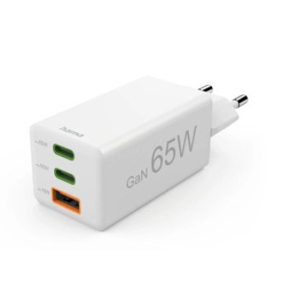 CARGADOR USB-C HAMA BLANCO 65W 2xUSB-C 1xUSB-A GaN QUICK CHARGE POWER DELIVERY