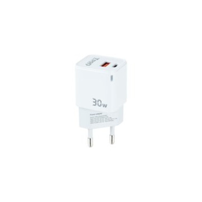 Cargador USB Blanco Tooq TQWC-GANQCPD30WT USB-C PD + USB-A QC 30W