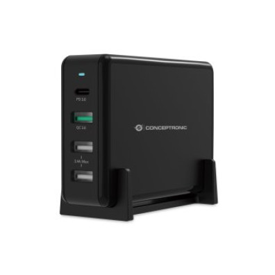 Cargador de Sobremesa Conceptronic Quick Charge PD 65W - 4 Puertos USB-C y USB-A