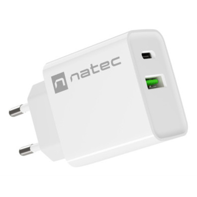 Cargador Natec Ribera 20w 1xusb-a + 1xusb-c Pd3.0 Qc3.0 Blanco