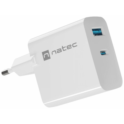 Natec Ribera Cargador Gan 45w Pd3.0 Qc3.0 1x Usb-a + 1x Usb-c Blanco