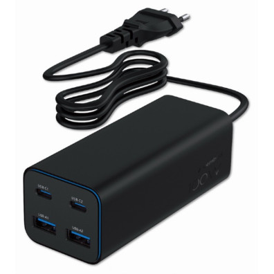 Gembird Usb Powerdelivery Gan 4 Puertos 100w Cargador Rápido Negro