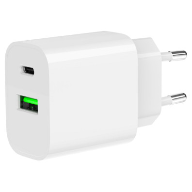 CARGADOR RAPIDO USB GEMBIRD DE 2 PUERTOS Y 20 W, BLANCO