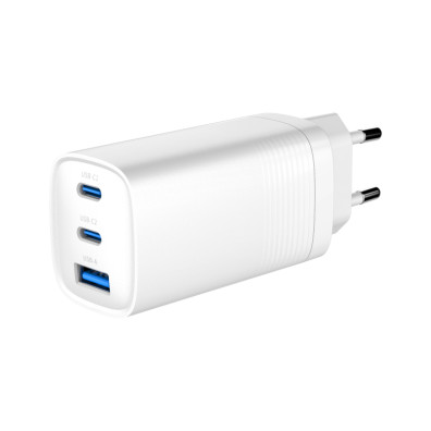 Gembird Ta-uc-pdqc65-01-w Cargador Rápido Powerdelivery Usb Gan De 3 Puertos Y 65 W, Blanco
