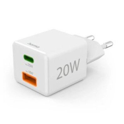 CARGADOR USB GaN HAMA 20W 1xUSB-C PD 1xUSB-A COLOR BLANCO