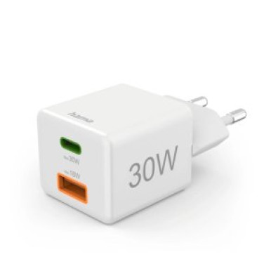 Cargador USB GaN HAMA 30W Blanco 1xUSB-C PD 1xUSB-A