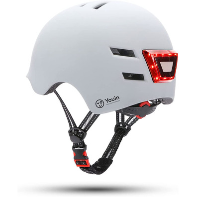 Casco Youin con LED Frontal y Trasero Blanco (M)