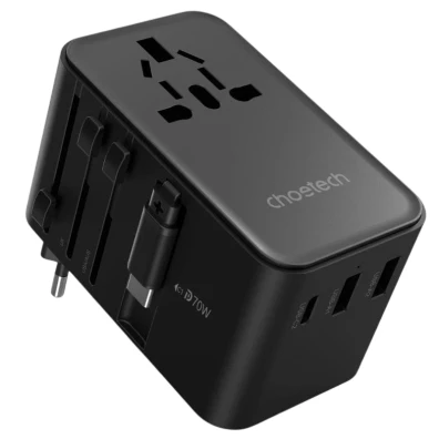 Adaptador de Viaje Choetech 70W con Cable USB-C - Carga rápida y segura