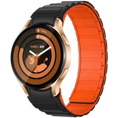 Reloj inteligente Colmi I28 Ultra Oro con Correa Magnética Negra y Detalles en Naranja