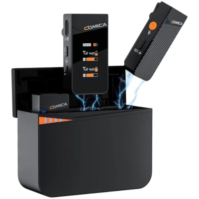 COMICA Vimo C3 Micrófono Lavalier Inalámbrico de 2 Canales con Cancelación de Sonido y Control