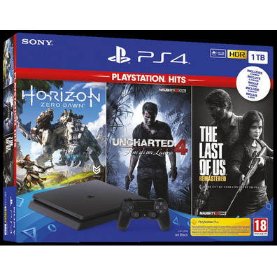Consola Playstation 4 1 TB + Uncharted 4 + Horizon Zero Dawn + The Last of Us