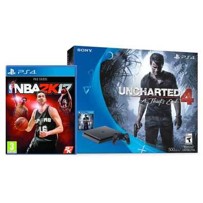 Consola Playstation 4 Slim (1Tb) + Uncharted 4 + NBA 2K17