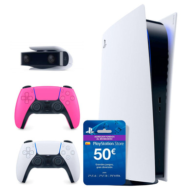 Consola Playstation 5 Digital + Dualsense Rosa + Cámara PS5 + PSN 50€