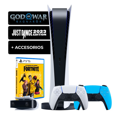 Consola Playstation 5 Digital + Just Dance 2023 + Fortnite + God of War + Mando + Accesorios
