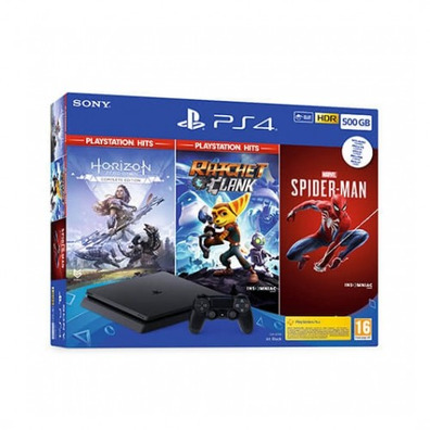 Consola PS4 (500GB) + Horizon Zero Dawn + Ratchet + Spiderman