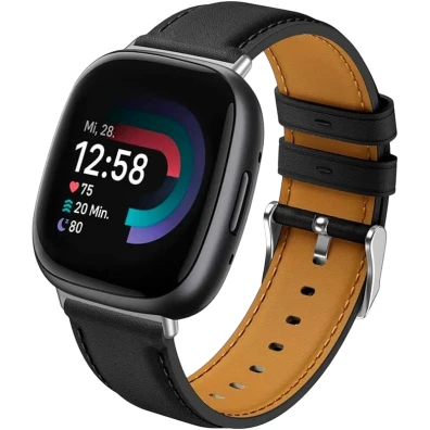 Correa Fitbit Versa 3 / Versa 4 de Cuero Negro - Marca CROCOCASE