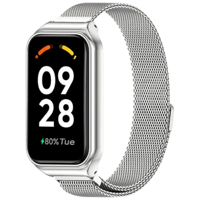 Correa Milanesa Magnética Xiaomi Mi Smart Band 8 Active y Redmi Smart Band 2 Plata - CROCOCASE