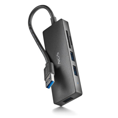 HUB USB 3.0 NGS IHUBREADER con Lector de Tarjeta SD y Micro SD - 3 Puertos USB 3.0 - Cable 190mm