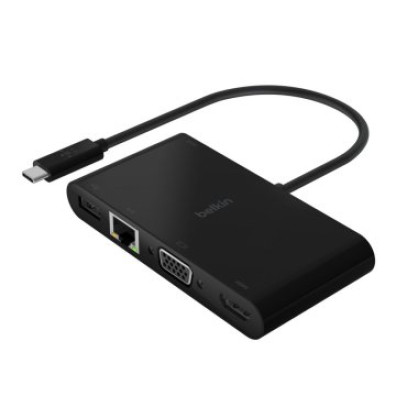 Docking USB-C Belkin con HDMI 4K, VGA, USB 3.0, RJ45, USB-C PD 100W - Color Negro