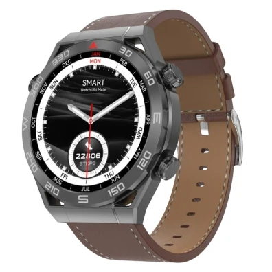 Smartwatch DT NO.1 Ultra Mate Negro con Correa de Cuero Marrón