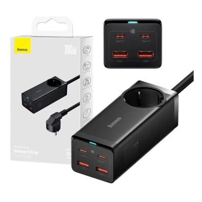 Cargador Baseus 100W con Enchufe y 2xUSB-A + 2xUSB-C