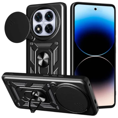 Funda Armadura Militar Xiaomi Redmi Note 14 Pro 5G / Poco X7 5G - Protección Cámara, Soporte Metálico, Anillo Negro