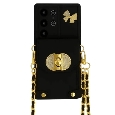 Funda Cartera Cadenas Colgantes Coquette Samsung Galaxy A56 Negro - Marca CROCOCASE