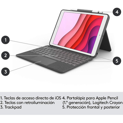 Funda con Teclado Logitech Combo Touch iPad (7ª y 8ª Gen) 10.2" Gris