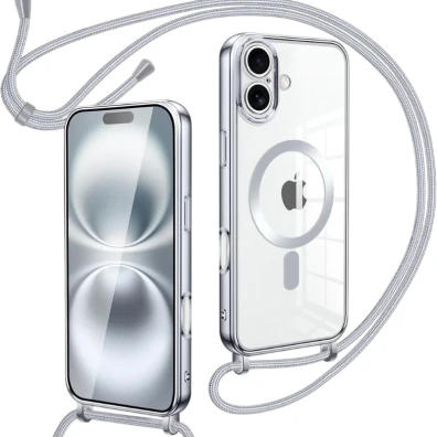 Funda Magnética con colgante iPhone 16 Plata - Marca CROCOCASE