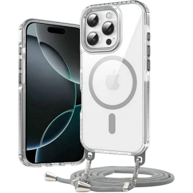 Funda Magnética con Colgante Desmontable iPhone 16 Pro Max Plata - CROCOCASE
