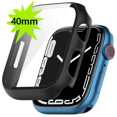 Funda PC + Cristal Templado Apple Watch 40mm Negro - Compatible con Apple Watch 4/5/6/SE | Crococase