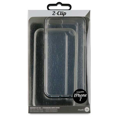 Funda TPU Transparente + 2 Marcos Intercambiables iPhone 7 (negro, plata) Muvit Life