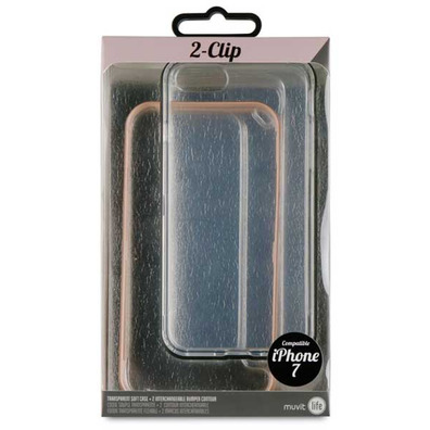 Funda TPU Transparente + 2 Marcos intercambiables iPhone 7 (negro, rose-gold) Muvit Life