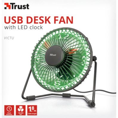 Trust Ventilador USB de Escritorio con Reloj LED - Trust Victu
