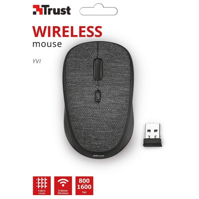 TRUST WIRELESS MOUSE YVI - BLACK TEJIDO (NEGRO) (SENSOR OPTICO DE 800 - 1.600 PPP REALES)