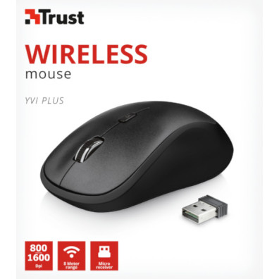 TRUST WIRELESS MOUSE YVI PLUS BLACK (NEGRO) (SENSOR OPTICO DE 800 - 1.600 PPP REALES)