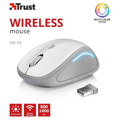 TRUST WIRELESS MOUSE YVI FX - WHITE (SENSOR OPTICO DE 800 - 1.600 PPP REALES)