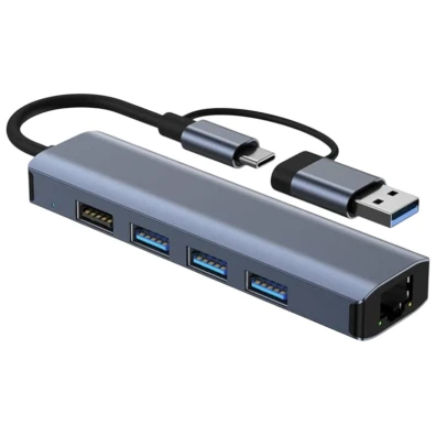 Hub USB 5 en 2 Tipo-C/RJ45 (Gigabit) Gris - BYL-2208 USB 3.0+USB 2.0