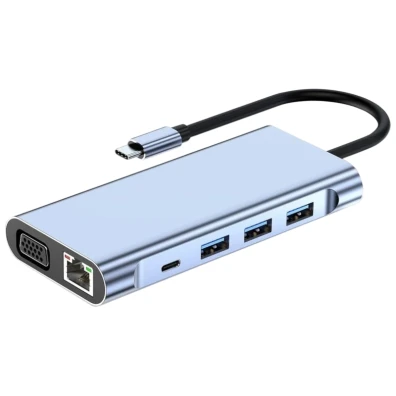 Hub BYL-2310 Negro 11-en-1 USB Tipo-C a HDMI/USB 3.0/RJ45/USB Tipo C/PD/3.5mm