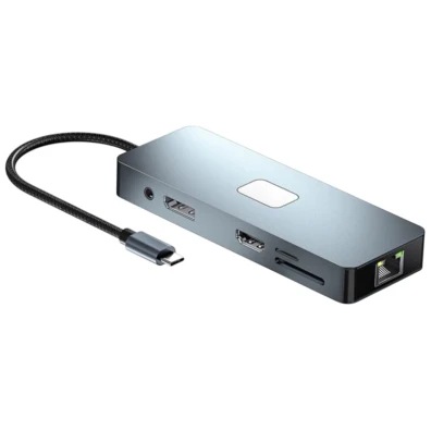Hub USB-C 11 en 1 a HDMI/VGA/RJ45/USB 3.2 - Plata 100W
