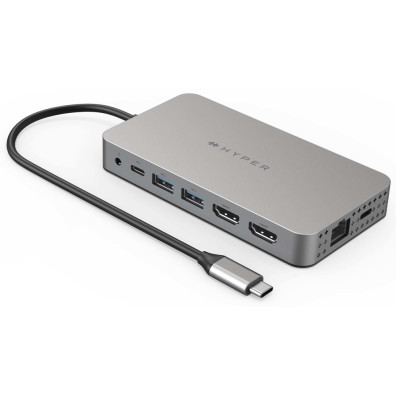 Puerto Replicador Usb-c Hyper 2xhdmi 4k Rj45 2xusb 3.0 Sd Microsd Usb-c Pd 100w Jack Space Gray