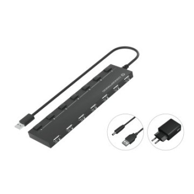 HUB USB 2.0 CONCEPTRONIC HUBBIES08 - 7xUSB-A 2.0 con Interruptores y Alimentador