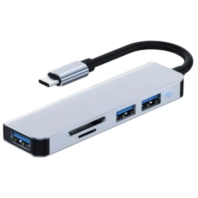 Hub USB Plata 5 en 1 (USB-C/USB 3.0+2.0+MicroSD+SD) - BYL-2103T