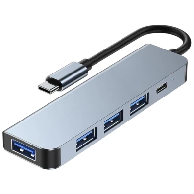 Hub USB 5 en 1 Tipo C+USB 3.0 Plata - Modelo 2301T