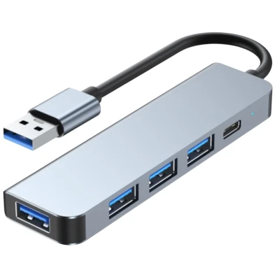 Hub USB Plata 5 en 1 BYL-2301U USB Tipo C+USB 3.0