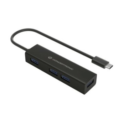 HUB USB-C 3.0 Conceptronic 4 Puertos USB 3.0 Negro Aluminio