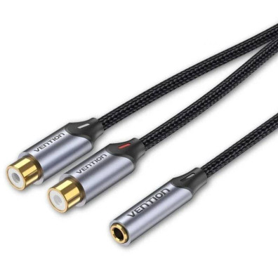 Cable de Audio Estéreo Jack 3.5/H 2xRCA/M 0.3 M Gris Vention