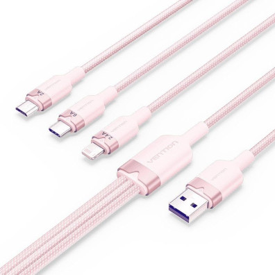 Cable Vention USB 2.0 A USB-C + MicroUSB/M + Lightning 1.5 m Rosa