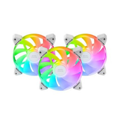 Kit Ventilador Interno ARGB Mars Gaming MF-3ARW Blanco 12x12cm - RGB Rainbow Aspas Invertidas