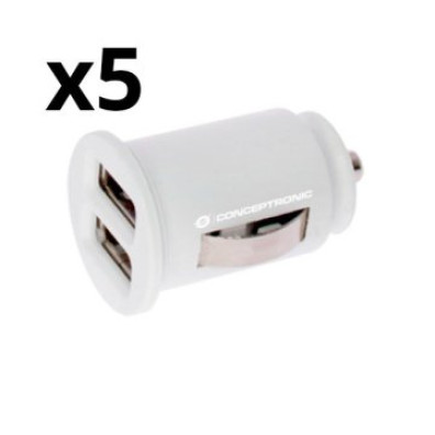 CARGADOR COCHE KIT 5 UNIDADES NORTESS 2 PUERTOS USB 2.4A 5V 12/24V BLANCO